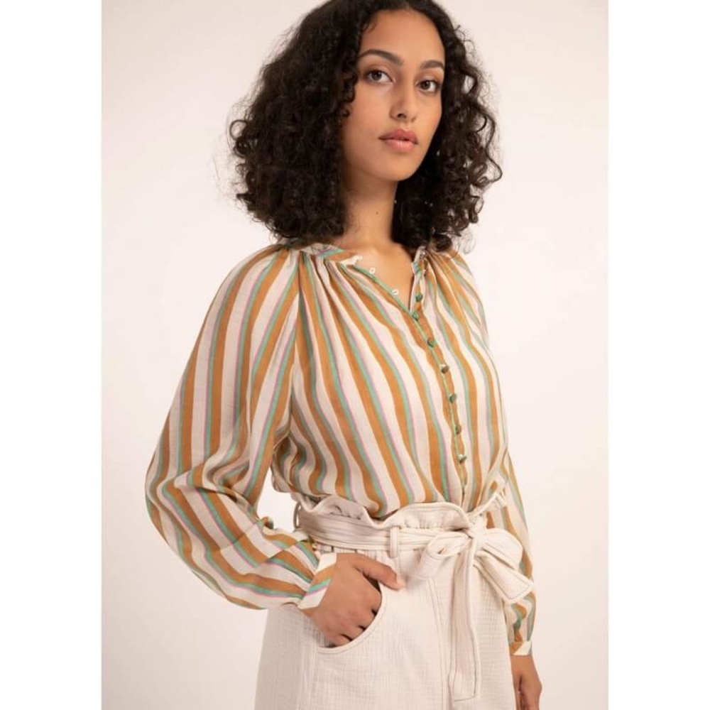 FRNCH Paris‎ Corynne Striped Button Down Blouse.